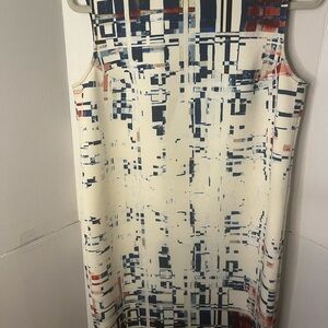 New LIDA BADAY blue white red Abstract Pixel Print Shift Dress Size 8